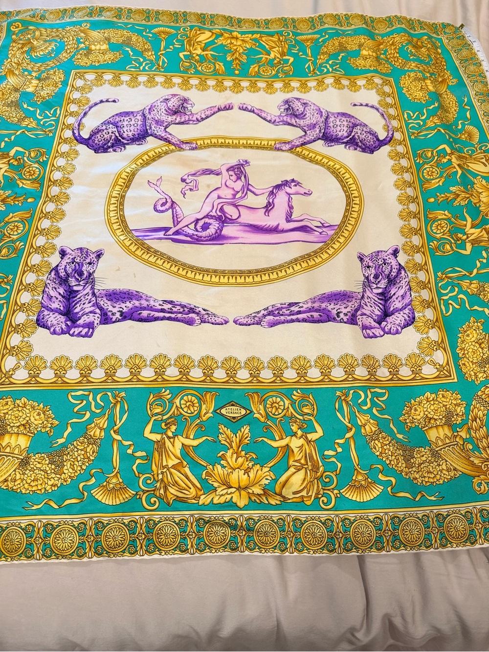 Versace Green, Purple & Gold Baroque Silk Scarf - Atelier Versace - Picture 10 of 10